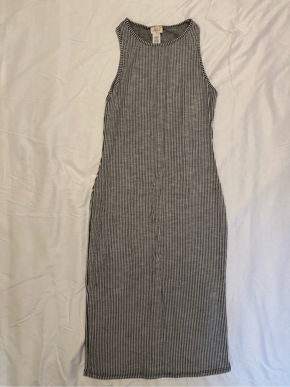 Sleeveless Ribbed Midi Dress - Black & White Stripes